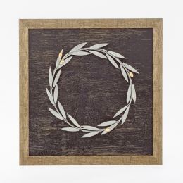 Olive Wreath 3D - Wood & Metal Handmade Wall Framed Artwork - 13.4" (34cm)