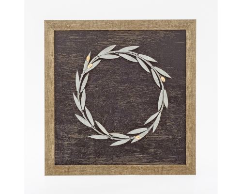 Olive Wreath 3D - Wood & Metal Handmade Wall Framed Artwork - 13.4" (34cm)