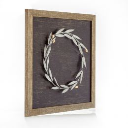 Olive Wreath 3D - Wood & Metal Handmade Wall Framed Artwork - 13.4" (34cm)