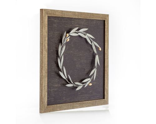 Olive Wreath 3D - Wood & Metal Handmade Wall Framed Artwork - 13.4" (34cm)
