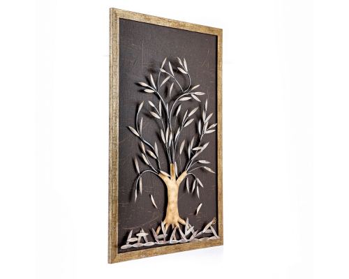 Olive Tree, 3D Handmade Wood & Metal Wall Art Framed Decor, 25" (64cm)