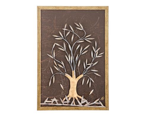 Olive Tree, 3D Handmade Wood & Metal Wall Art Framed Decor, 25" (64cm)