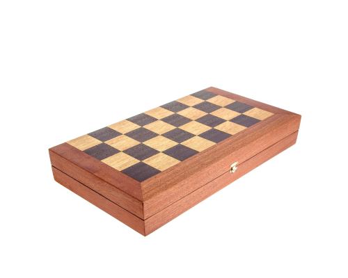 Handmade Mahogany Wood Backgammon Chess & Checkers Wooden Board Game Set - Large 6