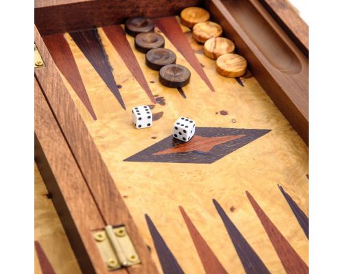 Handmade Olive Wood Backgammon Board Wooden Game Set - Slots Storage Small 4