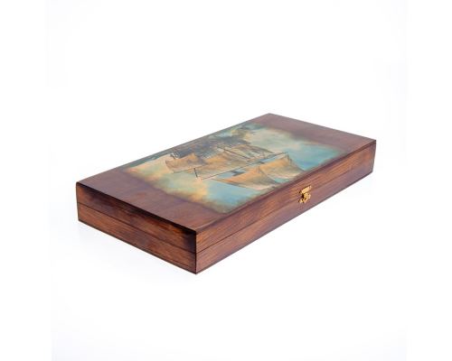 Handmade Wooden Backgammon Board Game Set - Clipper Sailing Ship Picture Exterior Medium 3