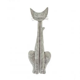 Cat Figure - Large Handmade Metal Wall Art Decor Sculpture - Silver, 20.8" (53cm)