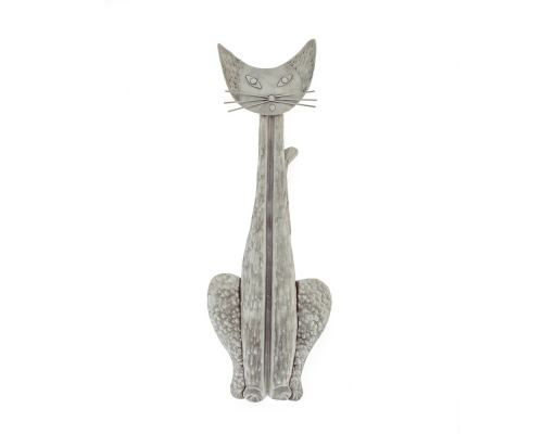 Cat Figure - Large Handmade Metal Wall Art Decor Sculpture - Silver, 20.8" (53cm)