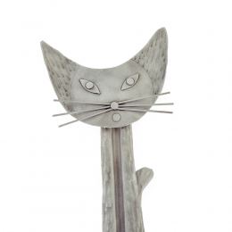 Cat Figure - Large Handmade Metal Wall Art Decor Sculpture - Silver