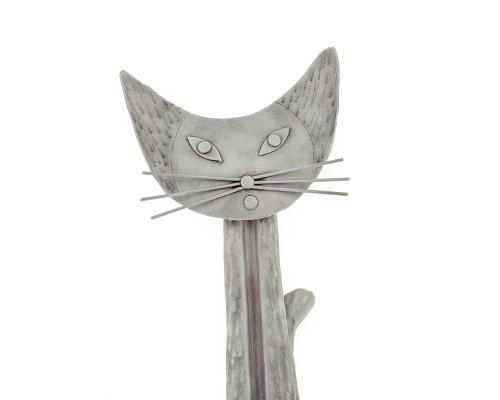 Cat Figure - Large Handmade Metal Wall Art Decor Sculpture - Silver