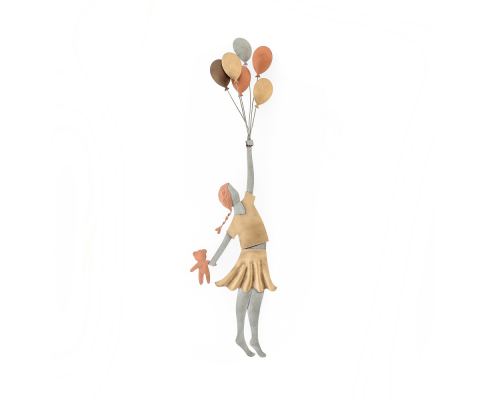 Girl with Balloons Figure - Handmade Metal Wall Art Decor, 23.6'' (60cm)