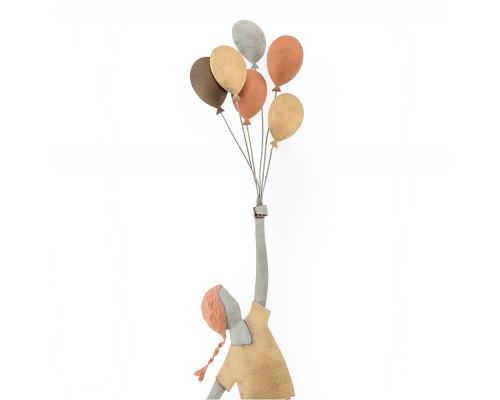 Girl with Balloons Figure - Handmade Metal Wall Art Decor, 23.6'' (60cm)