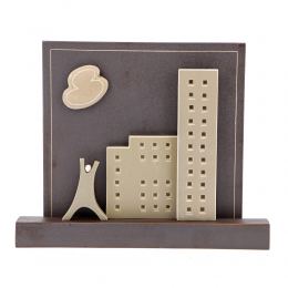 Modern Ceramic Tile 3D - Wall Art Decor Sculpture - Handmade "City", Beige - Small