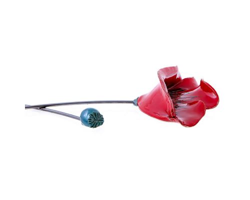 Poppy Flower - Modern Ceramic & Metal Wall Art Decor Sculpture - Unframed 37" (95cm)