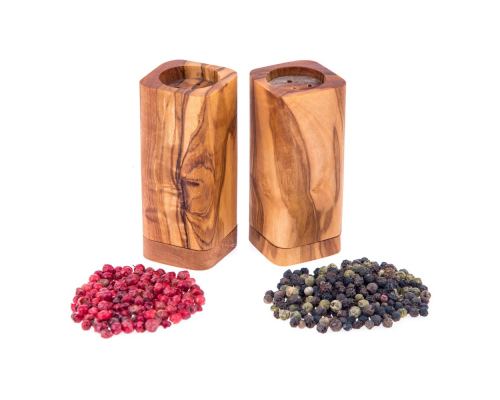 Olive Wood Kitchen Accessories Handmade, Wooden Salt & Pepper Shakers Set 4