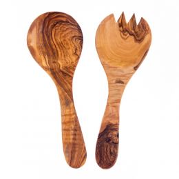 Olive Wood Kitchen Utensils Set of 2 - Handmade Salad Serving Spoon & Fork Set, 10" (26cm)