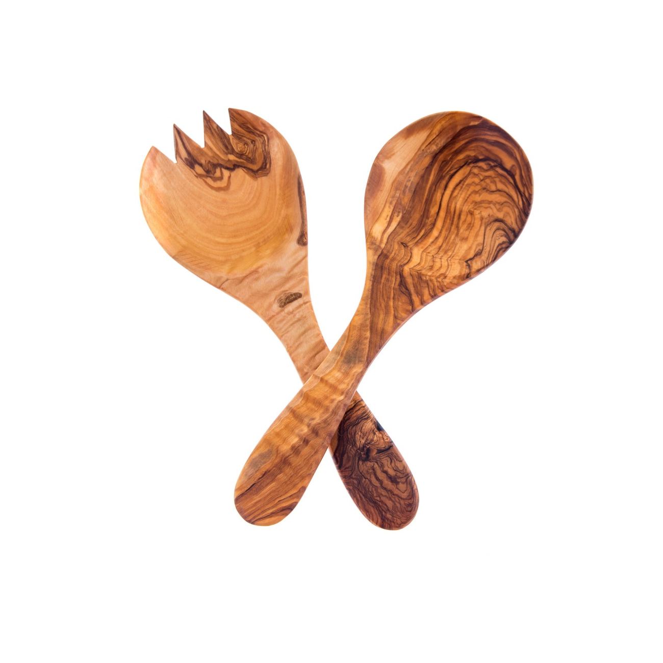 Olive Wood Kitchen Utensils Set of 2 Handmade Salad Serving Spoon & Fork Set, 10" (26cm)