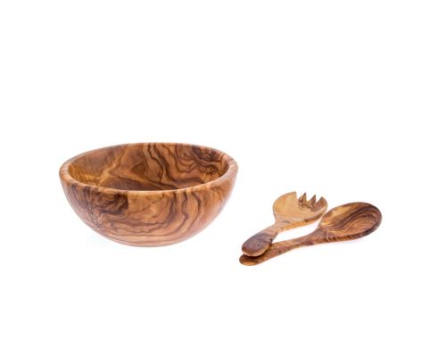 Olive Wood Kitchen Serving Utensils Handmade, Wooden Salad or Fruit Spoon & Fork Set 10' (26cm) 08