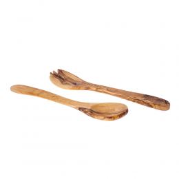 Olive Wood Kitchen Serving Utensils Handmade, Wooden Salad or Fruit Spoon & Fork Set 11' (28cm) 2