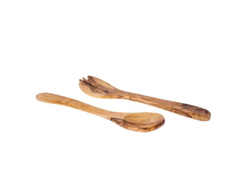 Olive Wood Kitchen Serving Utensils Handmade, Wooden Salad or Fruit Spoon & Fork Set 11' (28cm) 2