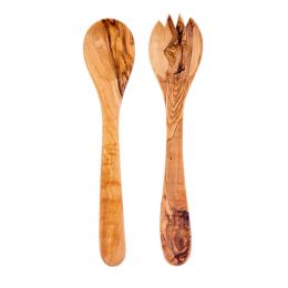 Olive Wood Kitchen Serving Utensils Handmade, Wooden Salad or Fruit Spoon & Fork Set 11' (28cm) 3