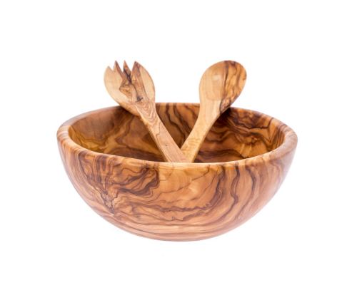 Olive Wood Kitchen Serving Utensils Handmade, Wooden Salad or Fruit Spoon & Fork Set 11' (28cm) 6