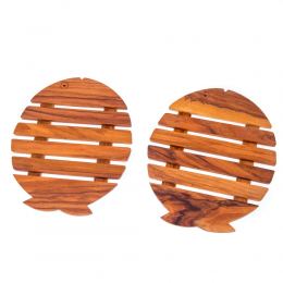 Olive Wood Kitchen Utensils Handmade, Set of 2 Wooden Pot Coasters or Trivets with Fish Design, Heat Resistant 2