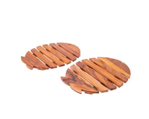 Olive Wood Kitchen Utensils Handmade, Set of 2 Wooden Pot Coasters or Trivets with Fish Design, Heat Resistant 3