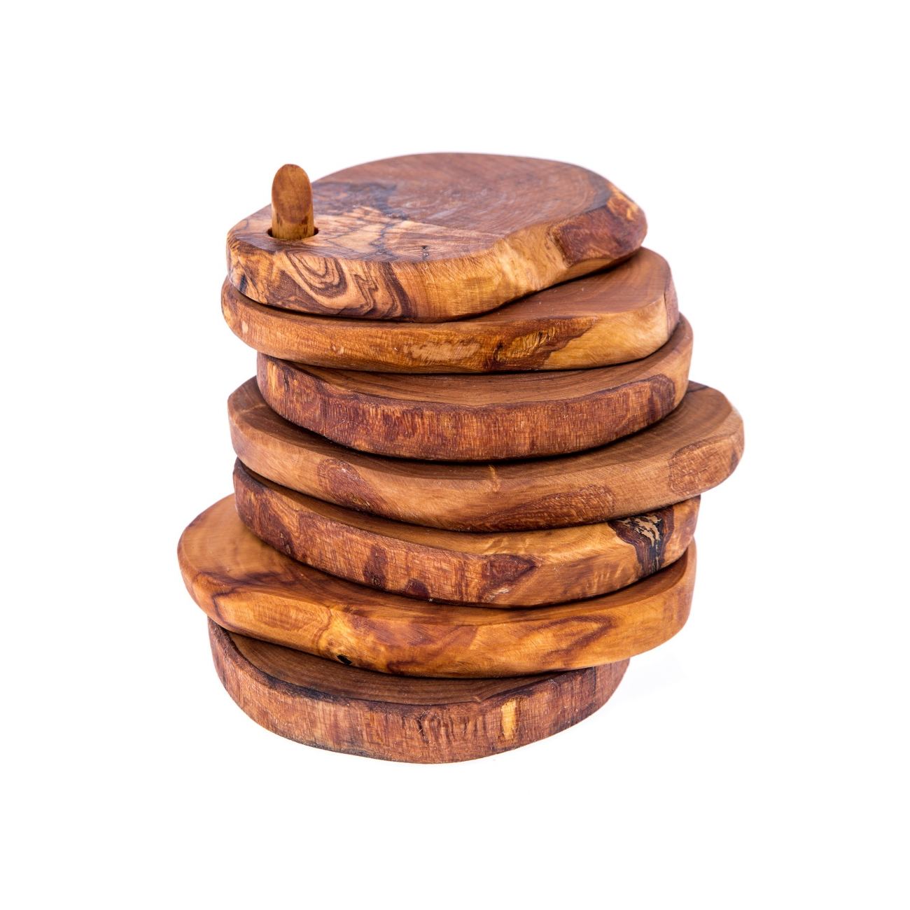 Olive Wood Drink Serving Coasters Set of 6 - Handmade Rustic