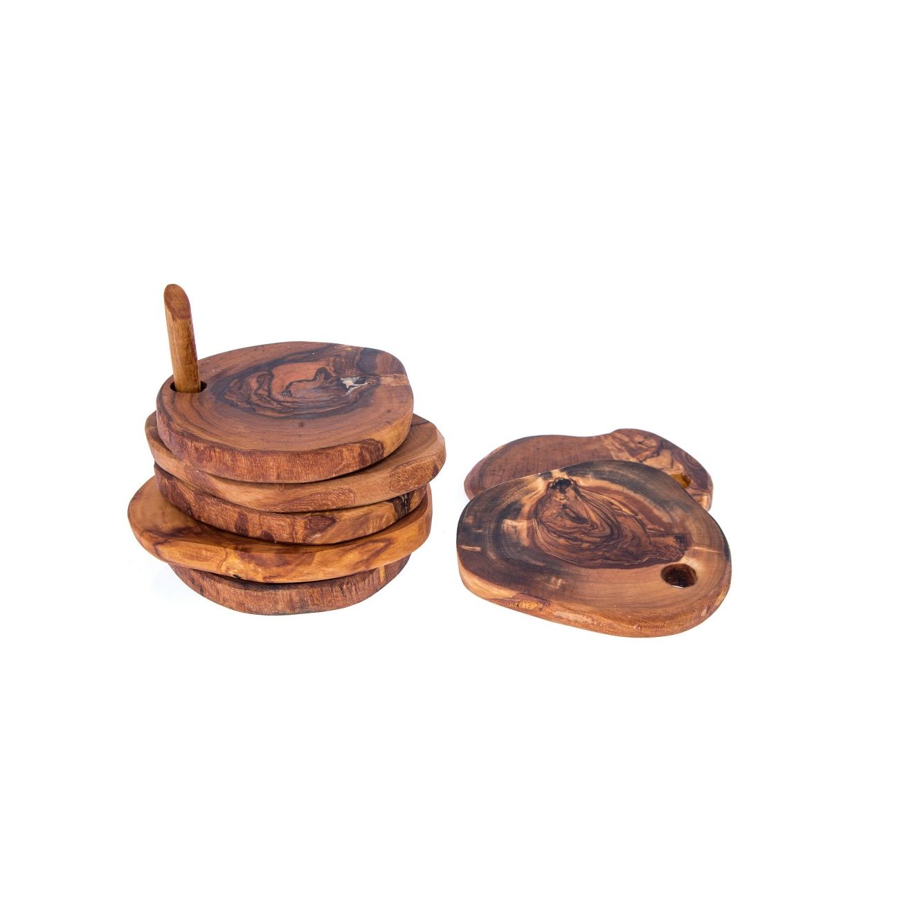 Olive Wood Drink Serving Coasters Set of 6 Handmade Rustic