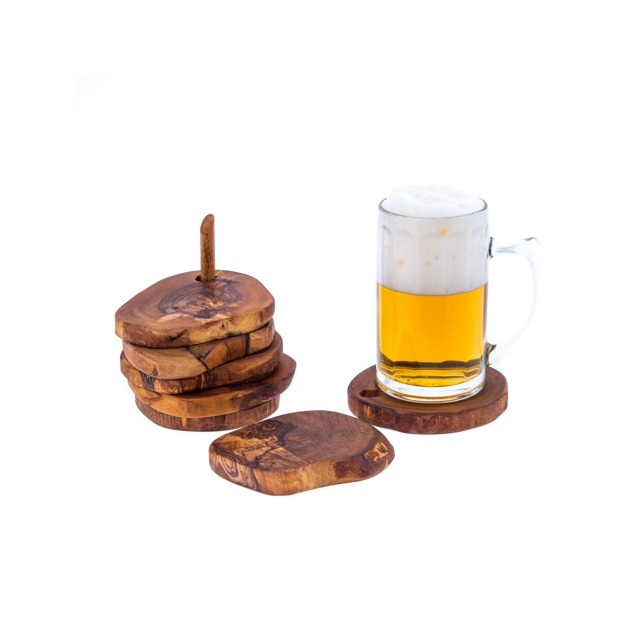 Olive Wood Serving Accessories Handmade, Wooden Rustic Drink Coasters