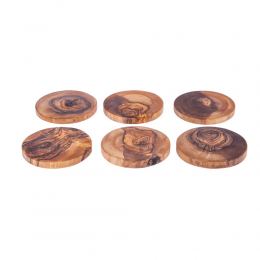 Olive Wood Serving Accessories Handmade, Wooden Rustic Drink Coasters Set of 6 with Holder 4