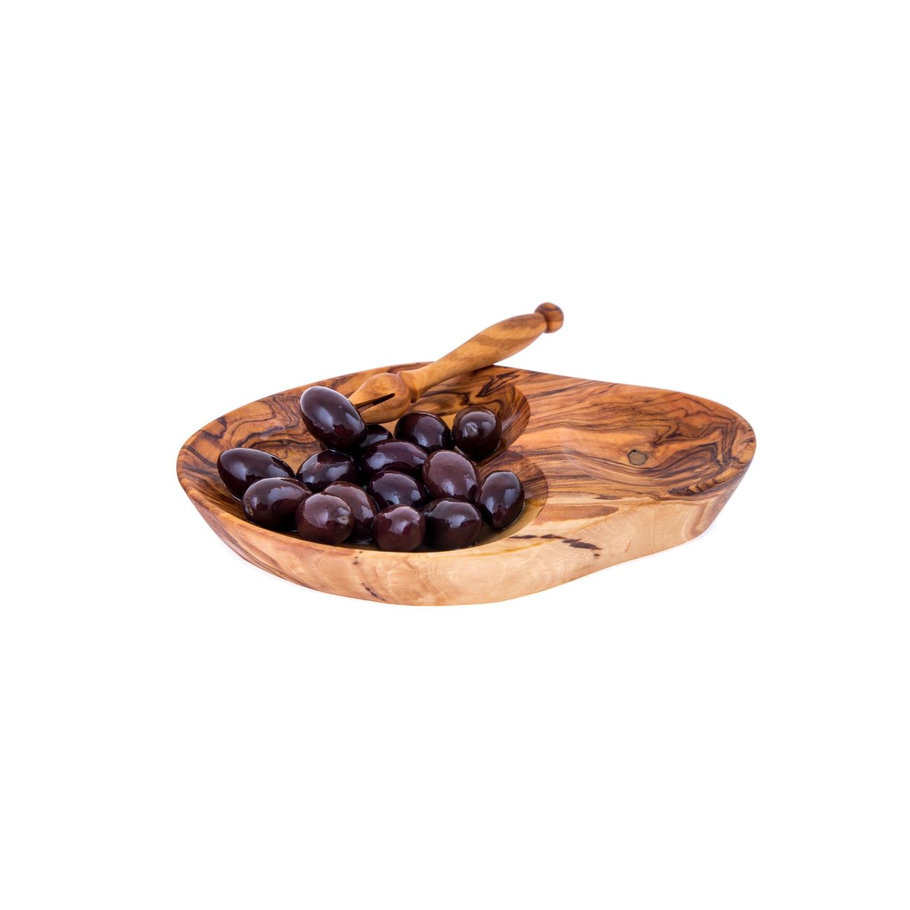Olive Wood Serving Dish for Olives With Olive Fork Handmade Sectioned