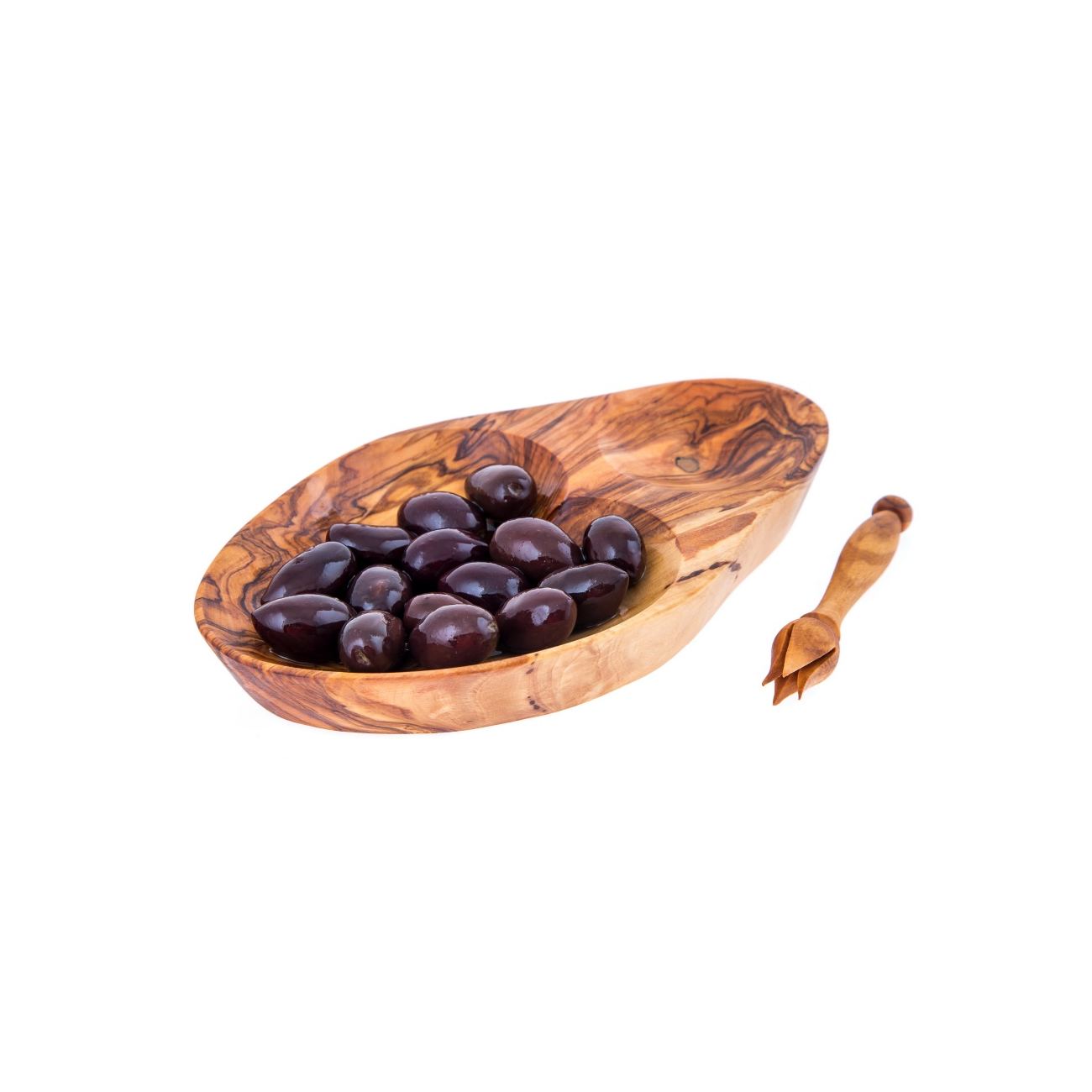 Olive Wood Serving Dish for Olives With Olive Fork Handmade Sectioned