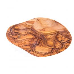 Olive Wood Serving Dish for Olives With Olive Fork - Handmade Sectioned - 6.7" (17cm)