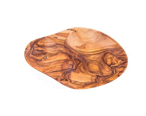 Olive Wood Serving Dish for Olives With Olive Fork - Handmade Sectioned - 6.7" (17cm)