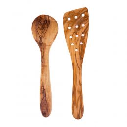Set of 2 Olive Wood Cooking Utensils, Handmade Wooden Kitchen Spoon & Spatula 12.6' (32cm) 3