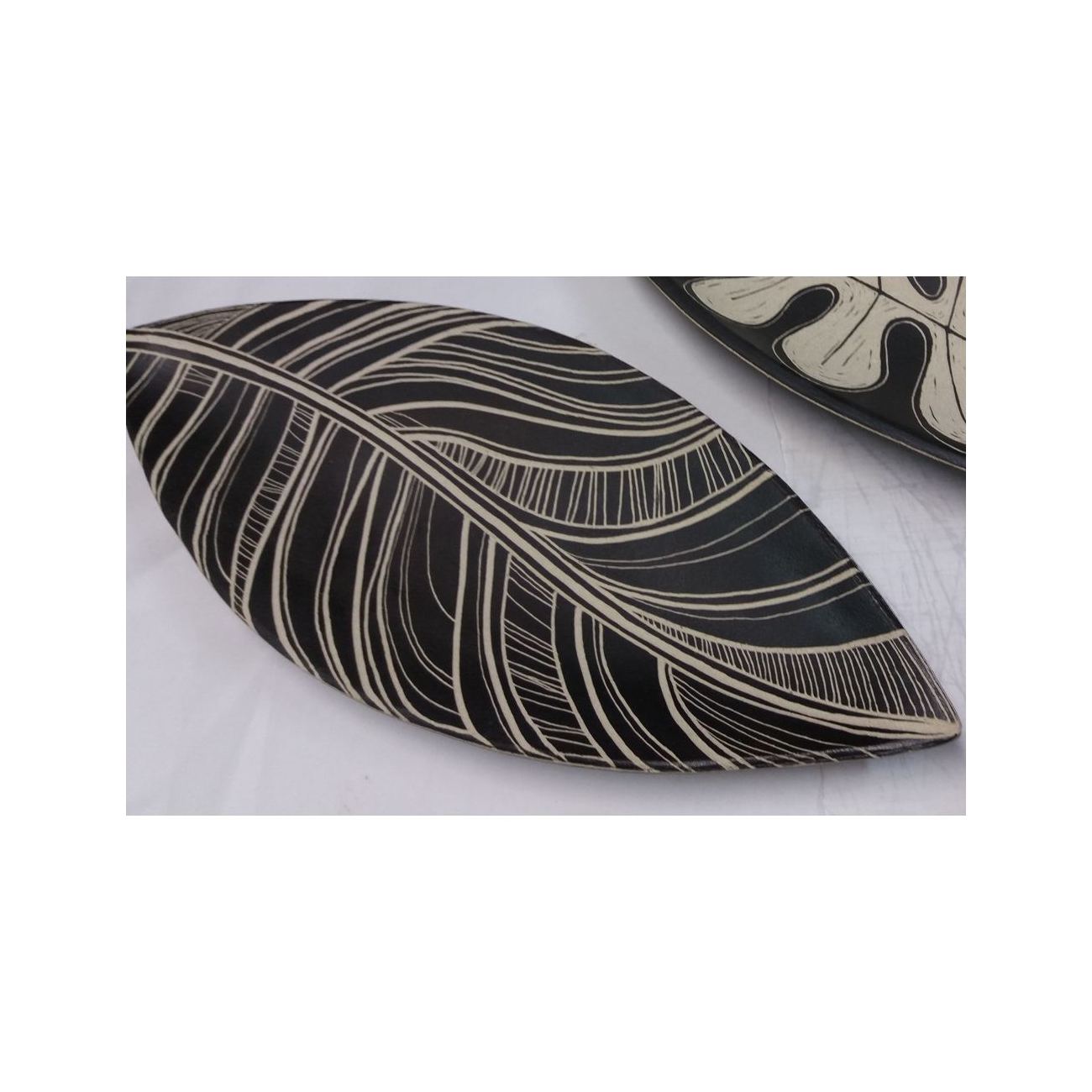 Large Ceramic Decorative Platter, Handmade Modern Art Decor, Leaf