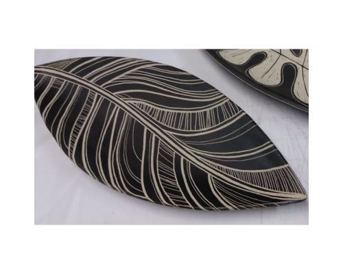 Large Ceramic Decorative Platter, Handmade Modern Art Decor, Leaf Design (22'') 55 cm