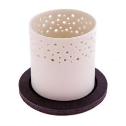 Tealight Candle Lantern, White Porcelain & Brown Ceramic Base. 10.5cm (4.1")