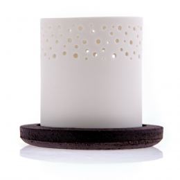 Tealight Candle Lantern, White Porcelain & Brown Ceramic Base. 10.5cm (4.1")