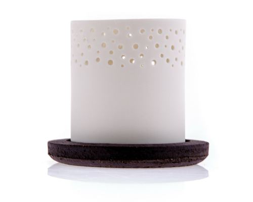 Tealight Candle Lantern, White Porcelain & Brown Ceramic Base. 10.5cm (4.1")