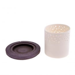 Tealight Candle Lantern, White Porcelain & Brown Ceramic Base. 10.5cm (4.1")