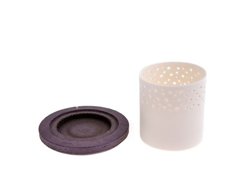 Tealight Candle Lantern, White Porcelain & Brown Ceramic Base. 10.5cm (4.1")