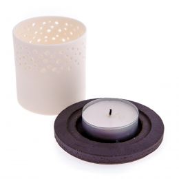 Tealight Candle Lantern, White Porcelain & Brown Ceramic Base. 10.5cm (4.1")