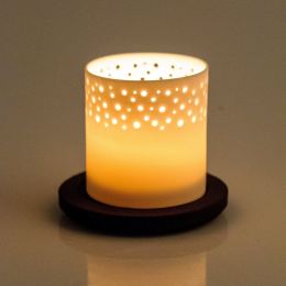 Tealight Candle Lantern, White Porcelain & Brown Ceramic Base. 10.5cm (4.1")