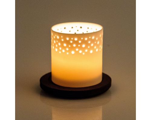 Tealight Candle Lantern, White Porcelain & Brown Ceramic Base. 10.5cm (4.1")
