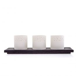 Tea light Lanterns - Set of 3 White Porcelain & Brown Ceramic Base Candle Holders