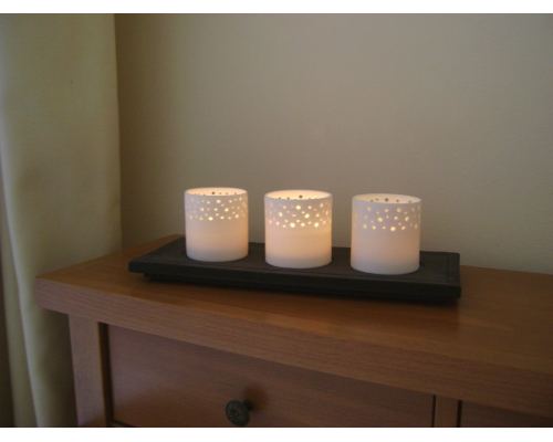 Tea light Lanterns - Set of 3 White Porcelain & Brown Ceramic Base Candle Holders