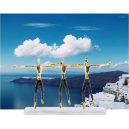 "Three Greek Sirtaki Dancers" Metal Sculpture - Handmade Bronze on Marble Base, Male Dancers