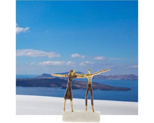 "Two Greek Sirtaki Dancers" Metal Sculpture - Handmade Bronze on Marble Base, Male & Female